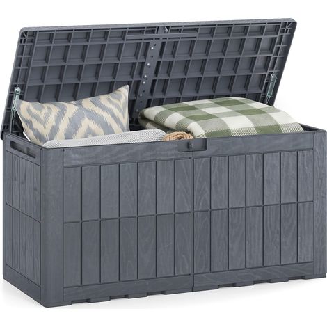 COSTWAY Coffre de Rangement Exterieur en PP 390L, Grand Conteneur de Jardin avec Couvercle Poignée Intégrée Verrouillable, pour 2 Personnes pour Terrasse Balcon, Charge 140 kg (Gris) (1/5)