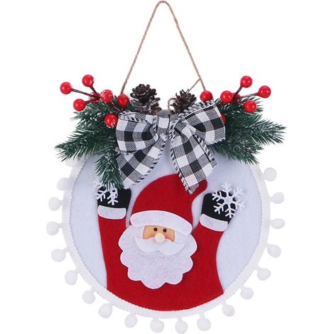 Couronne De Noël - Avec Motif Père Noël Bonhomme De Neige Élan - Branches De Pin Artificielles Et Ruban - Décor Intérieur Extérieur - 1 Pièce (1/5)