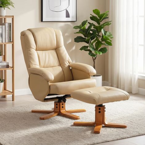 Fauteuil relax pivotant 360° beige avec repose-pieds, dossier inclinable, charge max 120 kg, siège confortable pour salon (1/5)