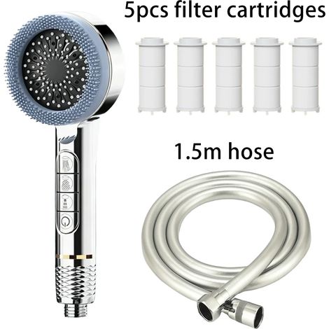 Ensemble de douche haute pression avec buses de filtration, robinet de massage et pommeau de douche multijets à débit extra-large. (1/5)