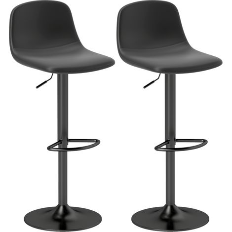 Lot de 2 Tabourets de Bar Réglables et Pivotants 360° en Similicuir Noir avec Dossier et Repose-Pieds pour Cuisine Îlot (1/5)