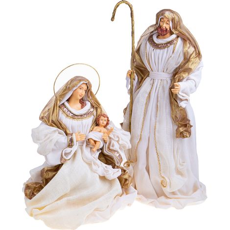 Natività in resina con 2 statue per presepe vestite in tessuto da 67 cm decorazione Oro e Beige (1/2)