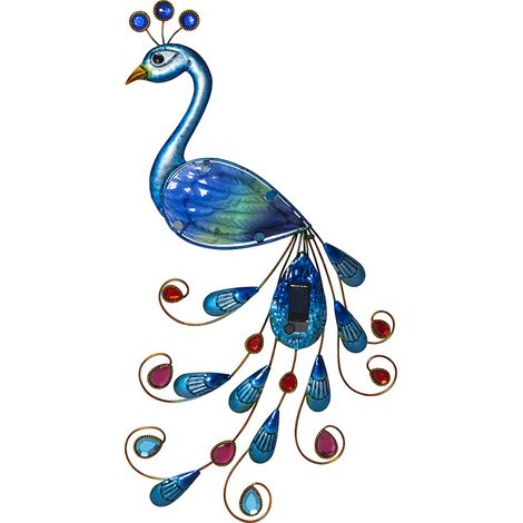 Star Trading Décoration murale solaire Peacock, LED, extérieur, paon, applique murale, multicolore, capteur crépusculaire, blanc froid, 52 cm