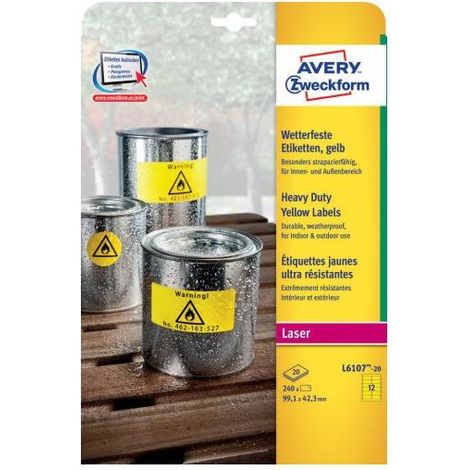 Avery L6107-20 selbstklebendes Etikett Abgerundetes Rechteck Dauerhaft Gelb 240 Stück(e) (1/4)