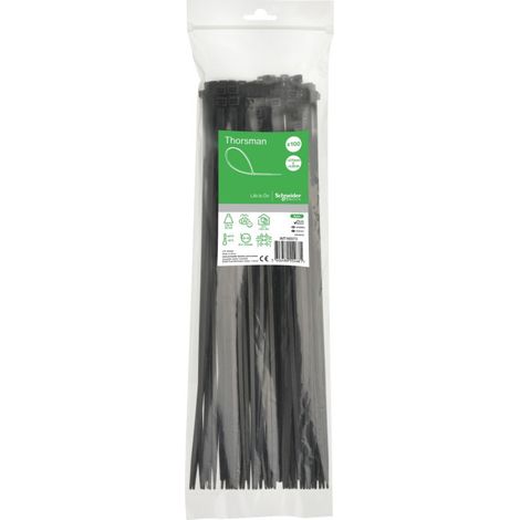 Schneider - Collier Attache Câble En Polyamide 370x4,8mm - Nylon - Lot De 100 Colliers Serre-câbles Noir (1/2)