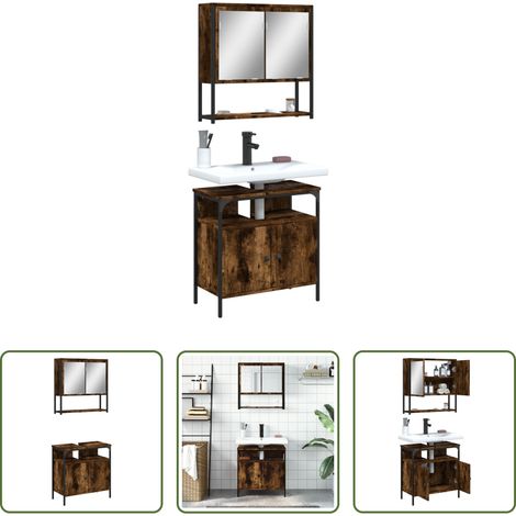 vidaXL Meuble de salle de bain - Ensemble de meubles de salle de bain 2 pcs Chêne fumé (1/5)