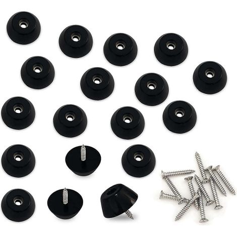 Verstellbare Schrankfüße, 16 Möbelfüße, schwarze Gummifüße, Stoßdämpfer mit Metallscheibe und Schrauben, Stuhlbeinkappen mit Schrauben, geeignet für Typen 3 x 1,9 x 1,3 cm – Schwarz