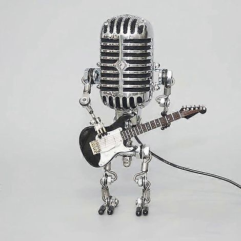 Lampe robot microphone de style rétro avec guitare portable et lumière LED, idéale pour les chambres, les bars, les restaurants et autres lieux. (1/5)