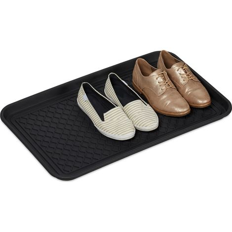 Relaxdays Shoe Drip Tray Large, Ridged Moulding, For Entryway, Car & Garden Shed, Mud Boots Mat, HWD 3x60x40 cm, Black (1/5)