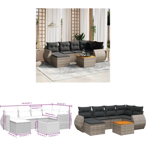 7-tlg. Garten-Sofagarnitur mit Kissen Grau Poly Rattan - Gartenmöbel - Esstisch - Outdoor Möbel - Lounge Set - Rattan Gartenmöbel - Home & Living (1/3)