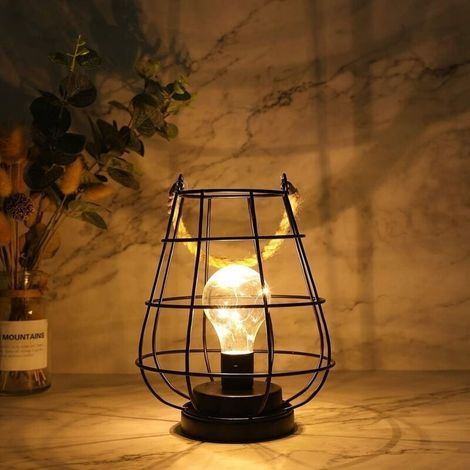 Lampe de table de chevet à piles 19cm haute sans fil batterie lampe suspendue avec ampoule LED Edison pour balcon maison patio chambre mariages intérieur extérieur (noir) (1/4)