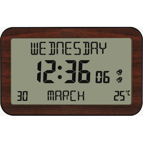 Horloge Réveil Numérique Murale Radiopilotée - Calendrier Date Jour et Heure - Grands Chiffres - 6 Langues - 2 Alarmes - Température Ambiante - Murale ou sur Pied (1/5)