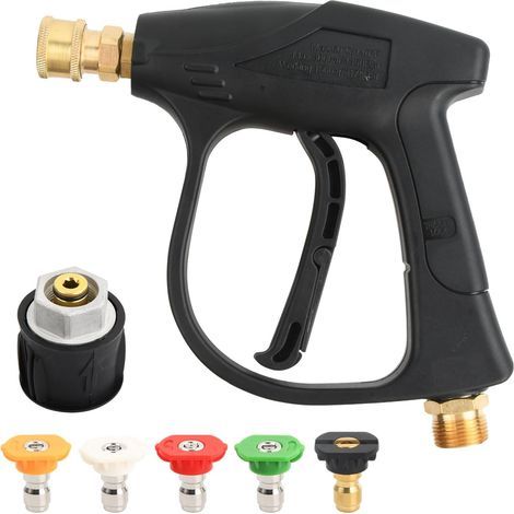 Pistolet Nettoyeur Haute Pression 4000 PSI, Pistolet de Lavage Haute Pression avec 5 Embouts de Buse d'eau, Connecteur Rapide 1/4", Interface M22(14mm), Lance a Mousse pour Nettoyage de Voiture