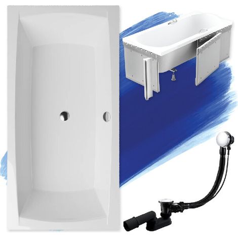 Baignoire Rectangulaire 140x70 avec des panneaux en polystyrène, Siphon de bain et pieds (support) - Set 4en1 - Fabriqué en UE - BADLAND APRI