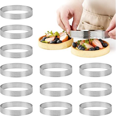 Moldes para tartaletas de mousse, 12 piezas de acero inoxidable de 6 cm, moldes para hornear tartaletas, quiches y muffins, 12 piezas (A) (1/5)