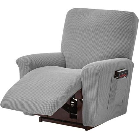 -Lot de 4 Housses de Canape Extensibles-pour Fauteuil Inclinable de Relaxation et de Massage, Elasthanne,Dotees de Jacquard, Gris Clair (1/5)