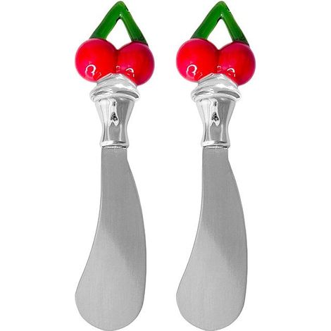 Lot de 2 Couteaux à Beurre Tartineurs Motif Cerise en Acier Inoxydable Rouge et Argenté - PANGIVO (1/3)