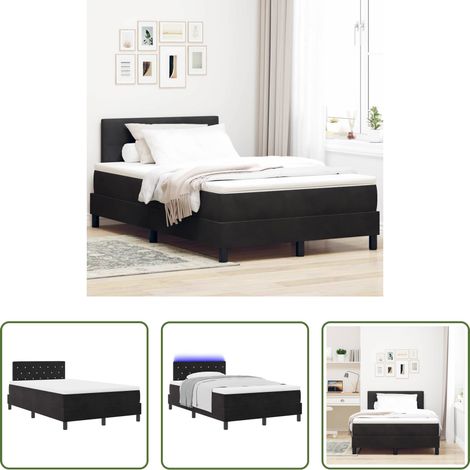 vidaXL Samtbett - LED Boxspringbett mit Matratze Schwarz 120 x 190 cm Samt (1/5)