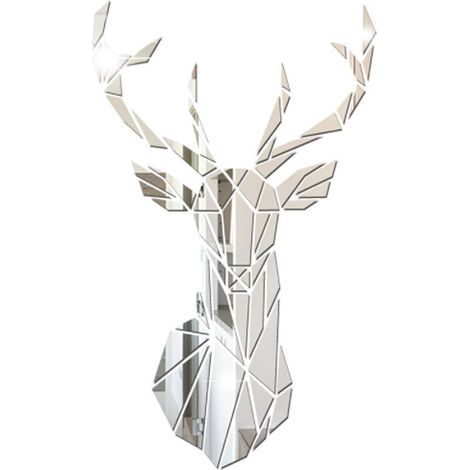 CCYKXA 3D Deer Mirror Wall Sticker, 1 Set of Geometric Acrylic Wall Mirrors, DIY Adhesive Stickers for Home, Office, Living Room, Bathroom Decor