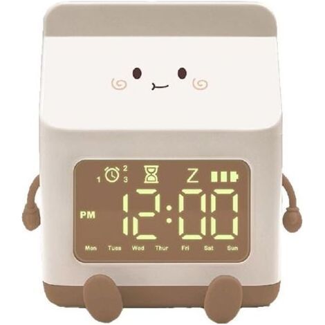 Réveil mignon pour enfants, horloge numérique mignonne, horloge en forme de carton de lait, réveil pour enfants, réveil de 5 minutes, décoration de chambre à coucher, cadeau d'anniversaire, Brun (1/5)