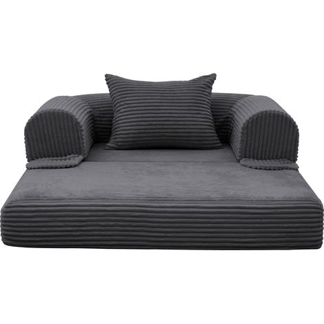 Einzel-Schlafsofa aus Cordstoff, grau, mit Kissen, 120 x 85 x 65 cm (1/5)