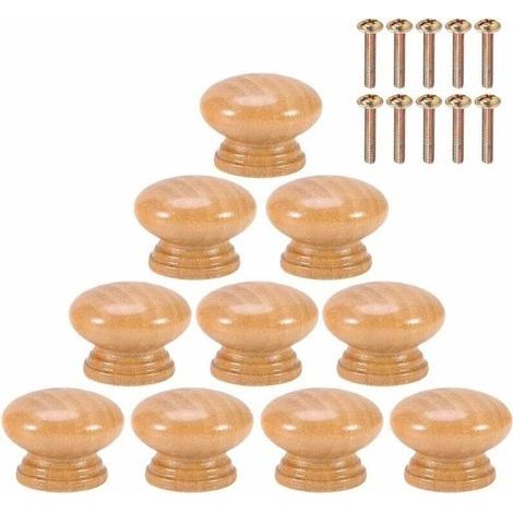 10 Pcs Round Natural Wood Mushroom Cabinet Cupboard Knob Handles with Screws S/M/L (33MM)-LIAIKI (1/5)