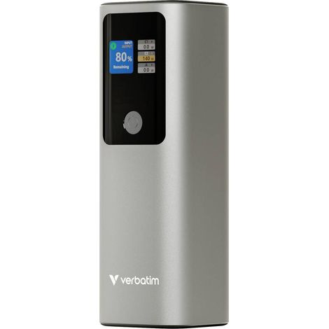 VERBATIM Powerbank, Charge'n'Go, 183 W, 27000 mAh, 1x USB-C, 1x USB-A, métal gris (1/4)