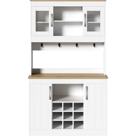 Credenza da cucina con alzata 175 cm, armadio con ante in vetro, portabottiglie e ganci HOMVRA (1/5)