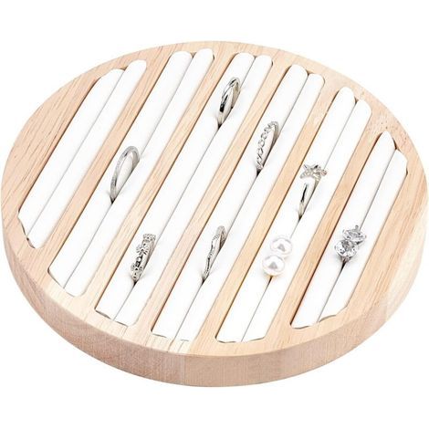 Plateau Présentoir Bijoux en Bois, 6 Fentes Anneau Bague Boucle D'Oreille Affichage Support Stockage en Cuir Blanc Insérer Organisateur Bijoux Affichage Vente au Détail, 14.95x1.7 cm (1/5)