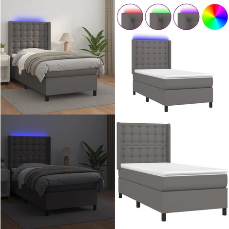 Boxspringbett mit Matratze & LED Grau 90x200 cm Kunstleder - Boxspringbett - Doppelbett - Bettenrahmen - Lederbettwäsche - Luxusbett - Home & Living (1/5)