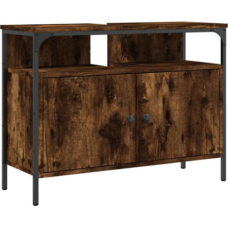Armoire lavabo salle de bain compacte 80 x 30 x 60 cm avec grand espace de rangement design en bois d'ingénierie chêne fumé