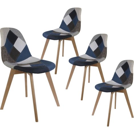 DAMAS - Lot de 4 Chaises Patchwork Bleu et Gris (1/5)