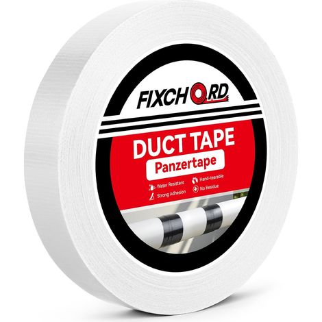 Ruban Adhésif Toilé, 25mm×50m Duct Tape extra fort, Gaffer Tape Imperméable, Ruban Adhésif de Réparation pour Réparer, Renforcer, Regrouper, Sceller, Intérieur/Extérieur, Blanc (1/5)