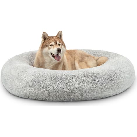 lionto Hundebett aus Plüsch in Donut-Form, 120 cm Durchmesser, hellgrau