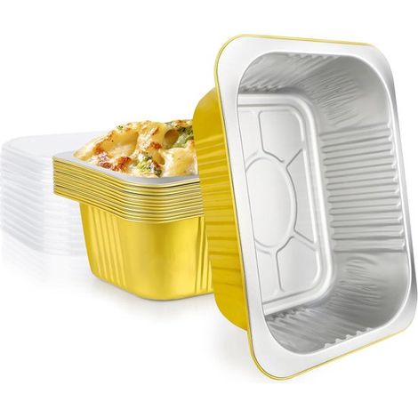 12 ciotole in alluminio con coperchio, piccole ciotole monouso in alluminio per catering, feste, preparazione dei pasti, contenitori per congelatore (1/5)