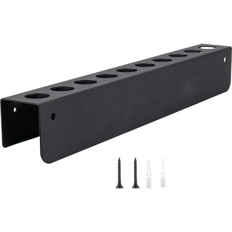Porte-brosses mural à 10 compartiments en acier carbone robuste pour garage, buanderie, rangement - Noir - 42 cm (1/5)