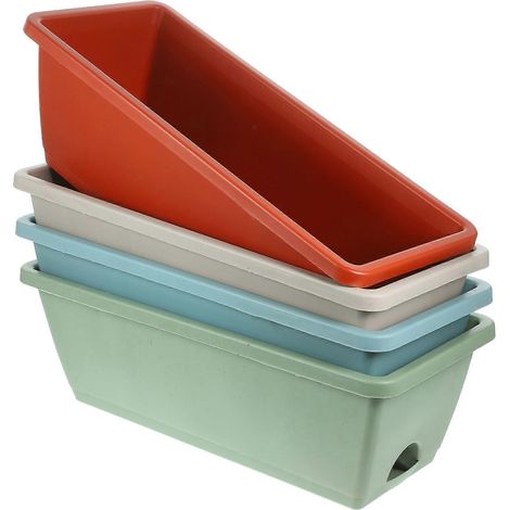 Jardinière rectangulaire de fenêtre en résine, couleurs assorties, drainage, lot de 4 (1/5)