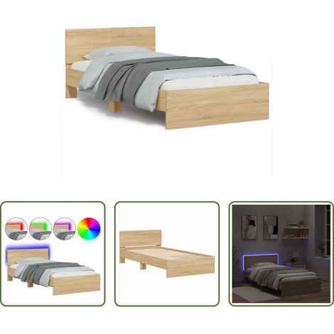 LED-Leuchten - Bettgestell mit Kopfteil & LED-Leuchten Sonoma-Eiche 100x200 cm (1/5)