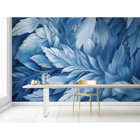 Papier Peint Feuillage - Feuilles Bleues Ondulantes - 150 x 250 cm (1/2)