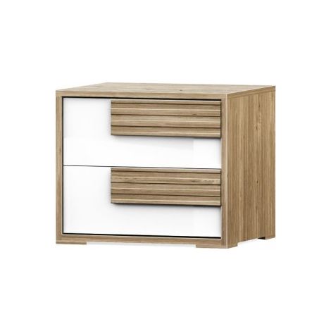 Comodino Selva 2 Cassetti rovere caramello e Bianco Lucido – Stile contemporaneo