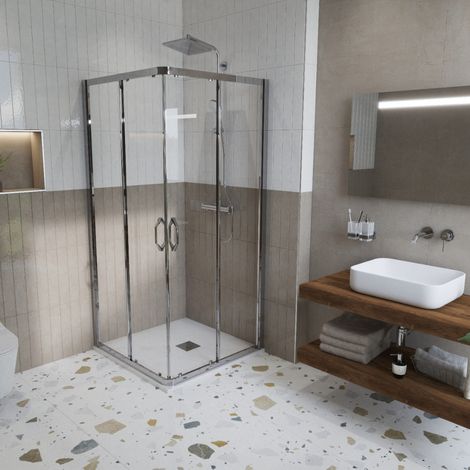 HÜPPE  HÃœPPE Next - Mampara de ducha de cristal transparente 90x90cm y puerta corredera + Perfiles cromados alto brillo (140103.069.32