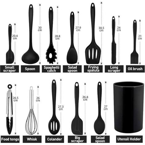 13 Pièces Ustensiles de Cuisine Silicone, sans BPA, Antiadhésive Anti-Rayures Lot Ustensile Cuisine, Cuisine 13 ENSEMBLE USTENSILES