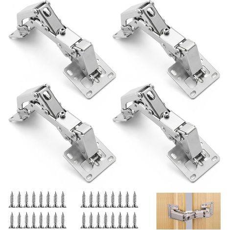 Lot de 4 Charnières Invisibles 170 Degrés avec Vis, Charnière Porte Placard Cuisine avec Amortissement Tampon, Charnière de Porte à Grand Angle pour Armoire, Placard. (1/5)