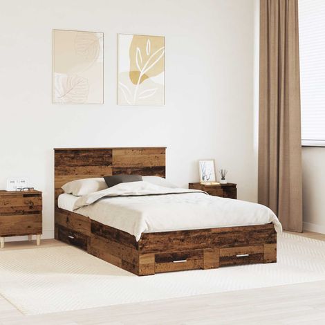 Bettrahmen mit Kopfteil Altholz 120 x 190 cm Holzwerkstoff (1/5)