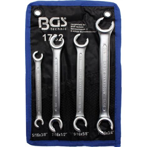 Bgs Technic – Jeu de 4 clés à tuyauter SAE 6 pans – Acier chrome-vanadium – Ouverture inclinée 15° pour accès facilité – Tuyauterie, hydraulique, freinage