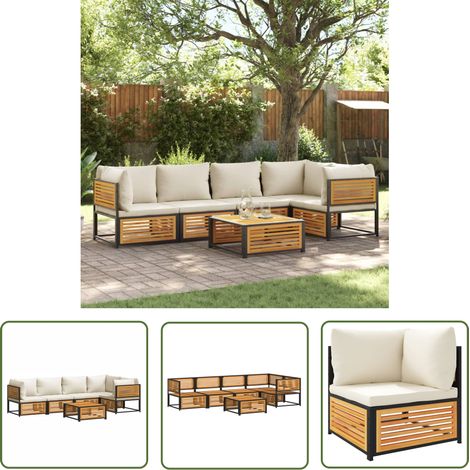 The Living Store Salon de jardin avec coussins 6 pcs bois d'acacia solide - Ensemble Salon De Jardin - Canapé Jardin - Meuble De Jardin - Acacia - Table Basse (1/5)