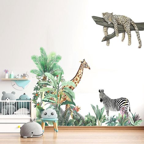2 Pcs Stickers Muraux Girafe Zebra Lopard Autocollants Muraux Mural Stickers Pour Chambre Salon Mur Tv (1/5)