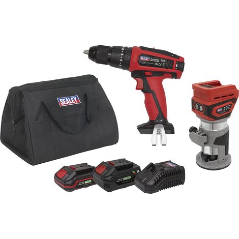 Sealey CP20VCOMBO12 2 x SV20 Series Cordless Router & Combi Drill Kit 20V - 2 Batteries