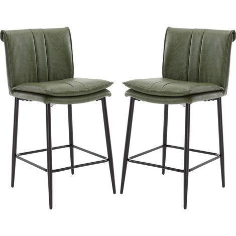 Juego de 2 Taburetes de Cocina de Cuero de PU Tapizados con Respaldo Desayuno Bar Sillas para el Hogar Bar Comedor, Verde, Wahson (1/5)