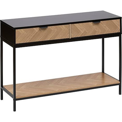 Console, meuble de console avec 2 tiroirs en bois coloris marron, noir - Longueur 110  x Profondeur 35 x Hauteur 75 cm (1/5)